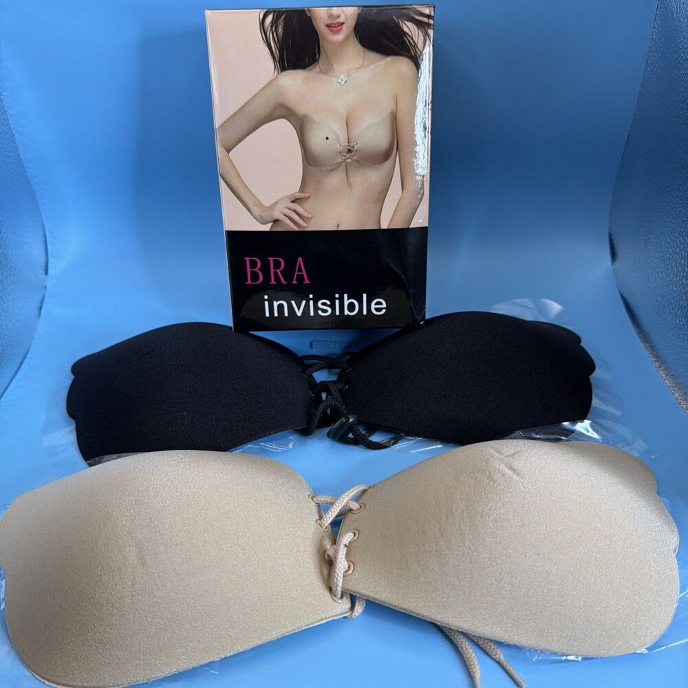 Invisible Strapless Adhesive Bra Push Up Sticky Silicone Bra Black And Natural C